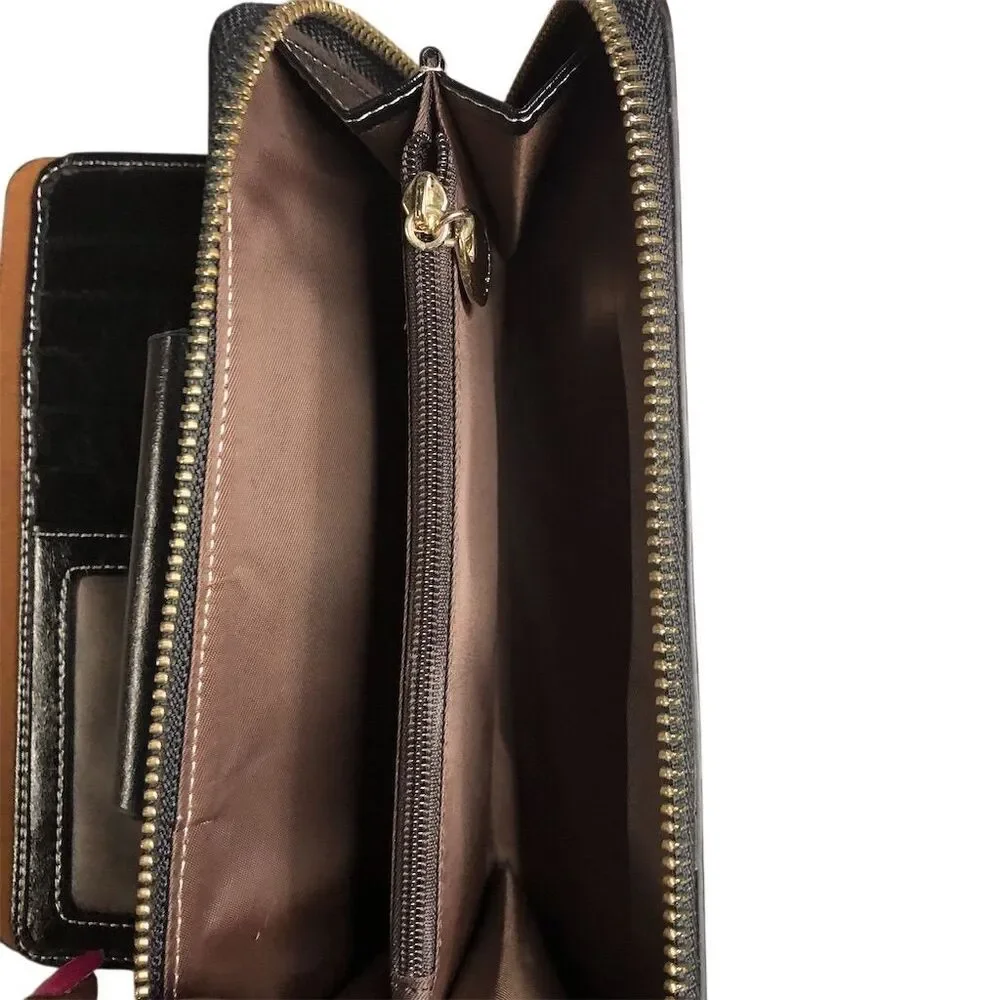 Jessica‎ Moore Unisex Black Leather Zip-Around Wallet